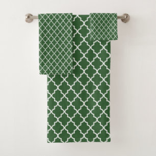 Modern donkergroen & wit viervoetig patroon bad handdoek