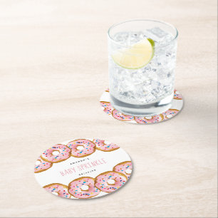 Modern Donut Girls Baby shower Sprinkle Ronde Kartonnen Onderzetter