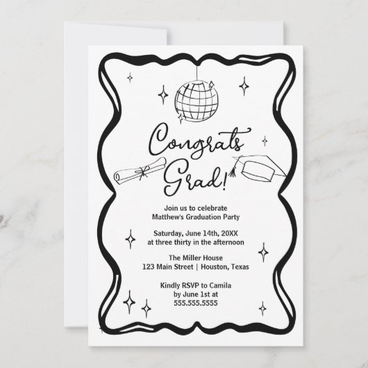 Modern doodle Congrats grad! Graduation Invitation (Devant)