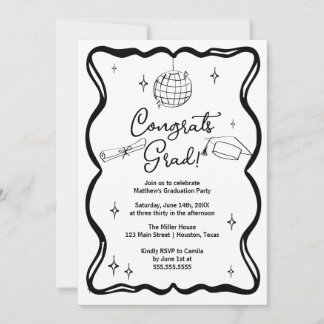 Modern doodle Congrats grad! Graduation Invitation Kaart
