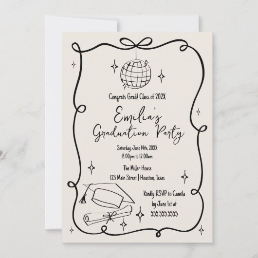 Modern doodle Graduation Invitation (Devant)