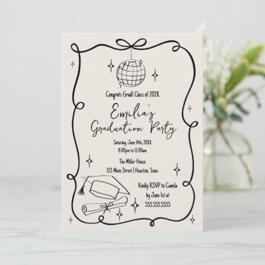 Modern doodle Graduation Invitation (Debout devant)