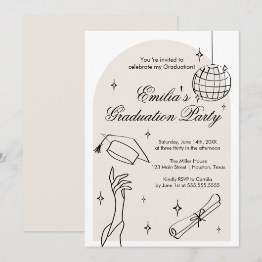 Modern doodle Graduation Invitation (Devant / Derrière)