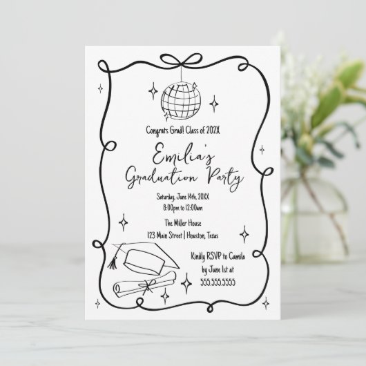 Modern doodle Graduation Invitation (Debout devant)