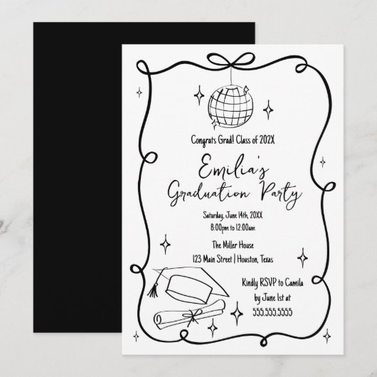 Modern doodle Graduation Invitation (Devant / Derrière)