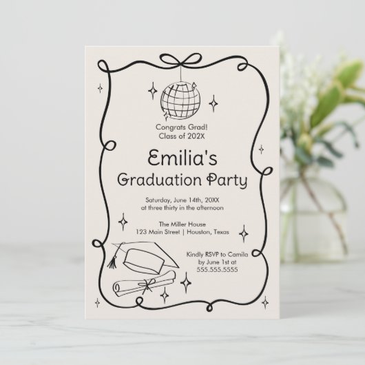 Modern doodle Graduation Invitation (Debout devant)