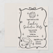 Modern doodle Graduation Invitation Kaart (Voorkant / Achterkant)