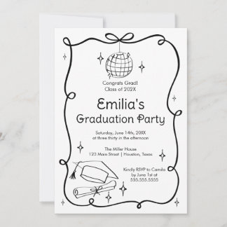 Modern doodle Graduation Invitation Kaart