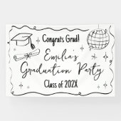 Modern doodle Graduation party backdrop  Spandoek (Horizontaal)