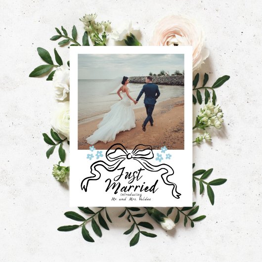 Modern Doodle net getrouwd Elopement Foto Announ Aankondigingskaart