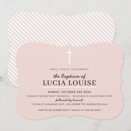 MODERN DOOPSEL Minimale kruis eenvoudig bord roze Kaart (Voorkant / Achterkant)