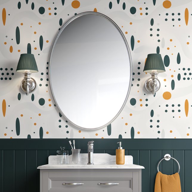 Modern Dot Symfonie Wit, Blauwgroen en Goud Minima Behang (Modern Dot Symphony - White, Teal, and Gold - Minimalist Peel and Stick Wallpaper)
