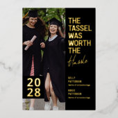 Modern Double Afstuderen Photo Party Gold Folie Uitnodiging (Voorkant)