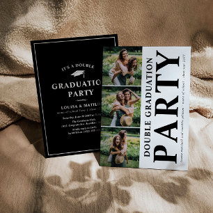 Modern Double Graduation Party Photo Collage Kaart