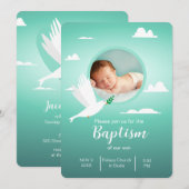 Modern Dove Teal Blue Baptism Invitation for Boy (Devant / Derrière)