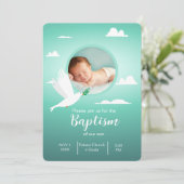 Modern Dove Teal Blue Baptism Invitation for Boy (Debout devant)