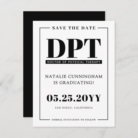 Modern DPT-Afstuderen Save the Date-Kaart Aankondiging (Voorkant / Achterkant)