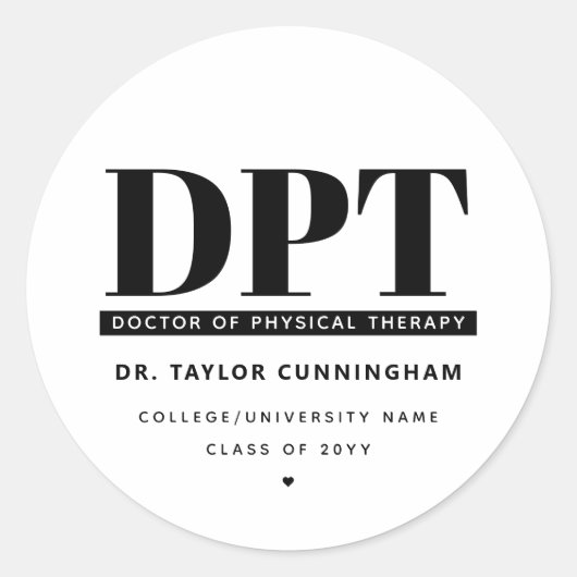 Modern DPT Doctor of Physical Therapy Afstuderen Ronde Sticker (Voorkant)