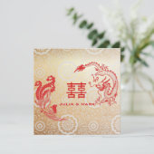 Modern Dragon-Phoenix Chinese Wedding Gold Red Kaart (Staand voorkant)