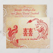 Modern Dragon-Phoenix Chinese Wedding Gold Red Kaart (Voorkant / Achterkant)