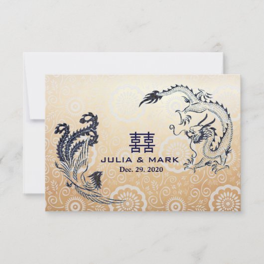 Modern Dragon-Phoenix Chinese Wedding RSVP Kaartje (Voorkant)