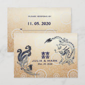 Modern Dragon-Phoenix Chinese Wedding RSVP Kaartje (Voorkant / Achterkant)