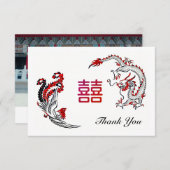 Modern Dragon-Phoenix Double-Xi Wedding Photo Bedankkaart (Voorkant / Achterkant)
