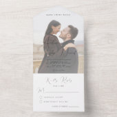 Modern dramatisch script en fading Photo Wedding All In One Uitnodiging (Binnen)