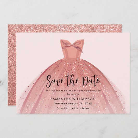 Modern Dress Sweet 16 Script Verjaardag Save The Date (Voorkant / Achterkant)