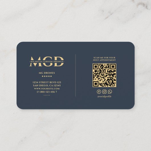 Modern Drone Pilot UAV Monogram Elegant Blue Visitekaartje (Achterkant)