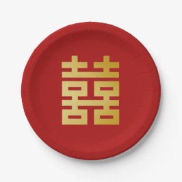 Modern Dubbel Geluk Bruiloft Goud Papieren Bordje