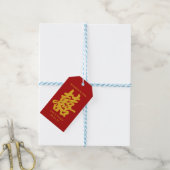 Modern Dubbel Geluk Bruiloft Gouden Glitter Cadeaulabel (Met Touw)