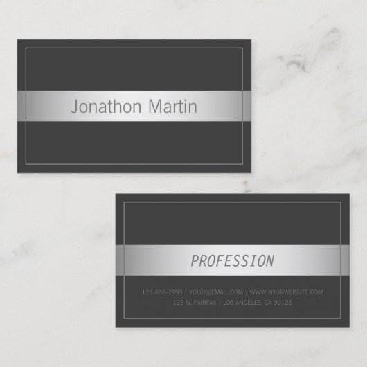 Modern Dun Lijst Faux Silver Band | Donkergrijs Visitekaartje (Voorkant / Achterkant)