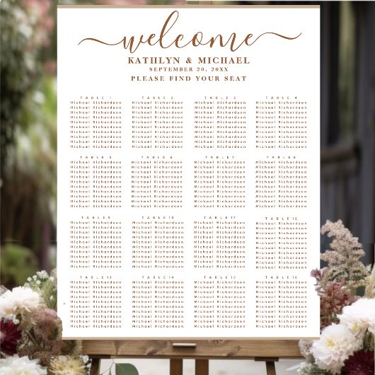 Modern Dusty Beige Simple Wedding 16Table Seating Poster
