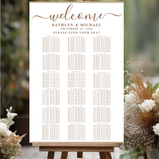 Modern Dusty Beige Simple Wedding 18 Table Seating Poster