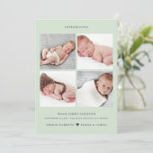 Modern Dusty Bleek Green Photo Collage Grid Birth Aankondiging (Staand voorkant)