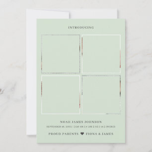 Modern Dusty Bleek Green Photo Collage Grid Birth Aankondiging