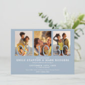 Modern Dusty Blue 3 Photo Collage Wedding Kaart (Staand voorkant)