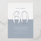 Modern Dusty Blue 60e verjaardag zilver Folie Uitnodiging (Voorkant)