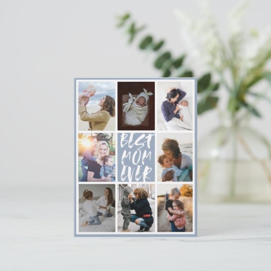 Modern Dusty Blue 8 Foto Collage Beste Mam ooit (Staand voorkant)