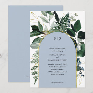 Modern Dusty Blue Botanische tuin trendy bruiloft Kaart