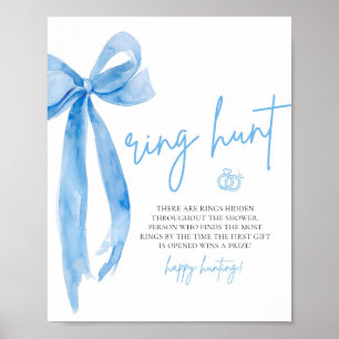 Modern Dusty Blue Bow Ring Hunt Game Vrijgezellenf Poster