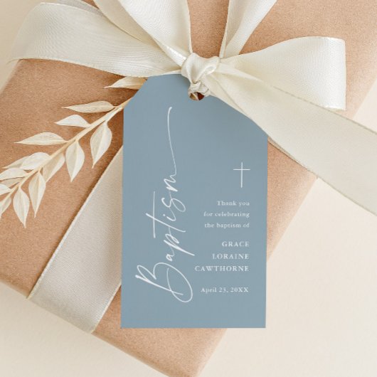 Modern Dusty Blue Boys Baptism Bedankt Favor Cadeaulabel