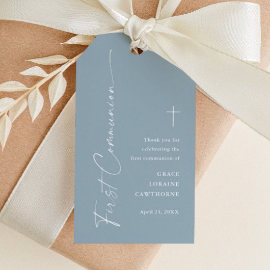 Modern Dusty Blue Boys Baptism Bedankt Favor Cadeaulabel