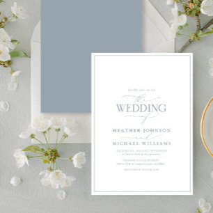 Modern Dusty Blue Calligraphy Wedding Invitation Kaart
