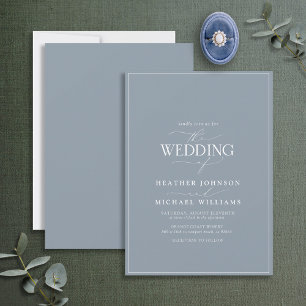 Modern Dusty Blue Calligraphy Wedding Invitation Kaart