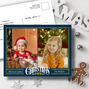 Modern Dusty Blue Christmas JOY Minimalistische fo Feestdagenkaart