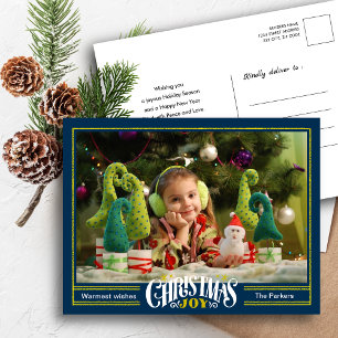 Modern Dusty Blue Christmas JOY Minimalistische fo Feestdagenkaart