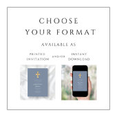 Modern Dusty Blue Cross Boy Baptisme Invitation Kaart