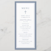 Modern Dusty Blue Cross Boy First Communion Menu (Voorkant)